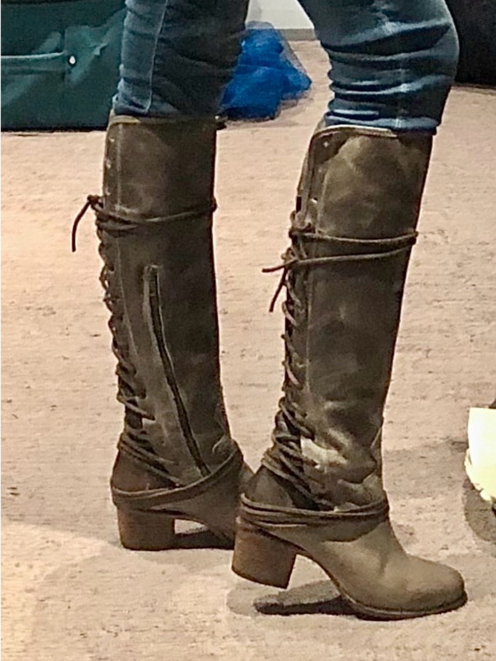 Freebird by Steven “Coal” Tall Lace-Back Heeled Boots, color “Stone”, size 11